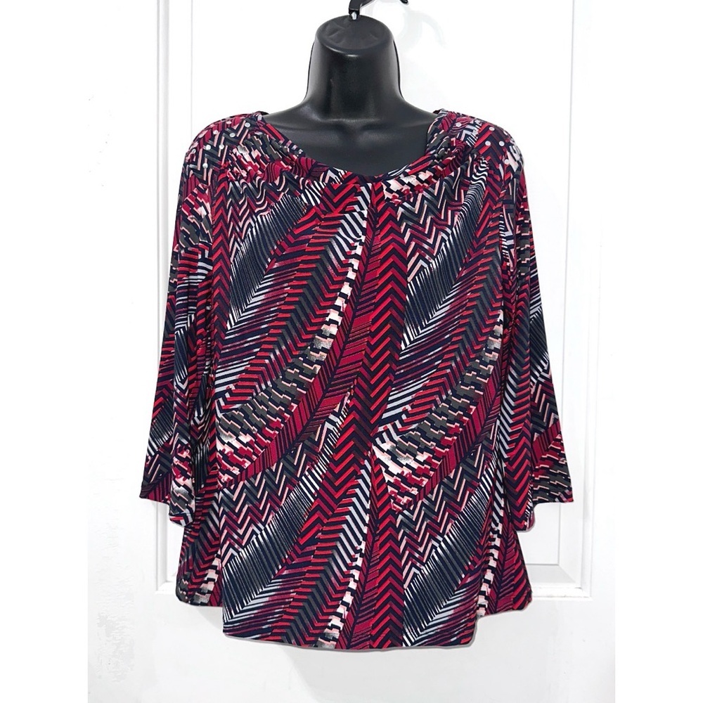 Christopher & Banks geometric print cowl neck top with 3/4 sleeves, size Small